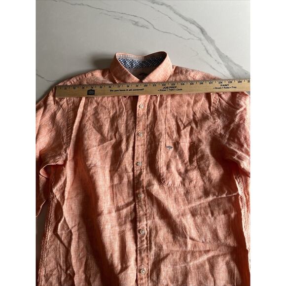 Fynch Hatton Shirt Mens Size Medium 100% Premium Linen Orange Woven Long Sleeve - Picture 6 of 16